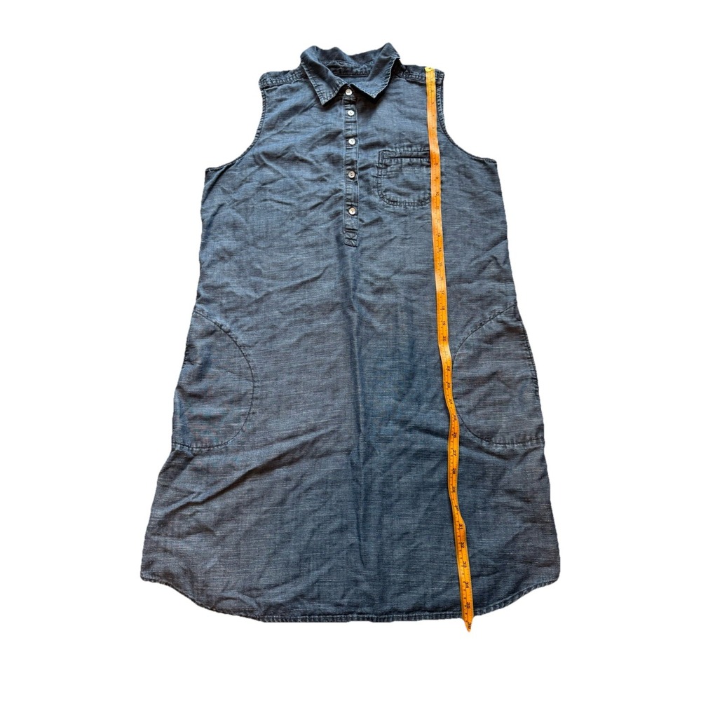 J. Jill Sleeveless Chambray Shirt Dress Women's Medium Blue Tencel Linen Blend - Picture 6 of 7